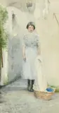 British, a study of a young woman with a washing basket by Henry Edgar Crockett, watercolour, offered Mar 2022