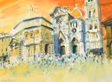 Evening Dome, Florence by Ian Weatherhead, 2001, gouache, sold Mar 2022