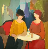 Israeli, female figures in a caf, silkscreen print by Itzchak Tarkay, print, sold Mar 2022