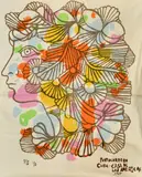 Cuban, a head study of a female, colour print on fabric by René Portocarrero, 1969, print, sold Mar 2022