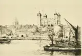 The Tower of London by Dorothy F. Sweet, etching, sold Mar 2022