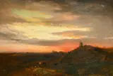 British, wayfarers on a county path at Dusk with a windmill beyond by George Cole, 1854, oil on canvas, sold Feb 2022