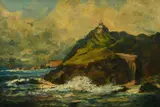 British, a figure standing by a rocky headland by William Thornton Brocklebank, oil on canvas, sold Feb 2022