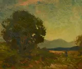 British, figure in a landscape at dusk by Percy Leslie Lara, oil on canvas, offered Feb 2022