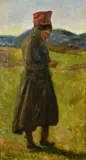British, a study of a female figure in traditional costume by Dorothea Durrant, oil on canvas, sold Feb 2022