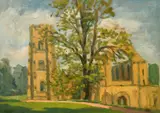 British, a view of an Abbey in ruins by Hugh Boycott-Brown, oil on board, sold Feb 2022