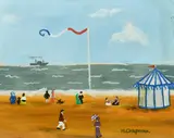 British, Figures on a French beach and a paddle steamer ship beyond by Margaret Chapman, oil on board, offered Feb 2022