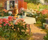 A Corner in a Blooming Garden by Yuri Kuchkin, oil on board, offered Feb 2022