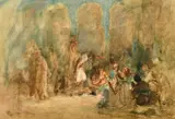 Whirling Dervishes' a scene of figures gathered in a clearing by Frank Brangwyn, watercolour, sold Feb 2022