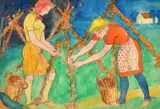 German, female workers in a field at harvest time by Max Burchartz, watercolour, offered Feb 2022