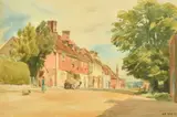 British, a view of figures on a main street in a country town by Alexander Edward Waite, watercolour, offered Feb 2022