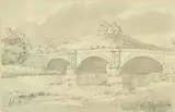 Wolseley Bridge, Stafford, grey wash with pen and ink, label verso with attribution to John Glover, 4.75" x 7 by Thomas Peploe Wood, Wood, sold Feb 2022
