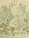 Lodore Falls, Keswick, Lake District, pen and ink with grey wash, 9" x 7 by Edmund Becker, ink, sold Feb 2022