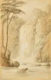 A view of Finkale Abbey, Durham by Lieutenant-Colonel George Francis White, 1838, pencil and ink, offered Feb 2022