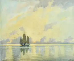 British, South Java Sea, A traditional Indonesian sailboat at dusk by Robert E. Sterling Patterson, watercolour, sold Feb 2022