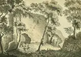 Ruins of a Castle, drawing, indistinctly signed, inscribed and dated 1802, 8.25" x 10.25 by Louis Ruepp, 1802, watercolor, offered Feb 2022