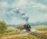 Country Crossing by Peter Coombs, watercolour and gouache, sold Feb 2022