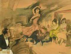 Dutch, a Spanish dancer performing in a bar, charcoal and watercolour by Piet van der Hem, charcoal and watercolour, sold Feb 2022