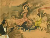Dutch, a Spanish dancer performing in a bar, charcoal and watercolour by Piet van der Hem, charcoal and watercolour, sold Feb 2022