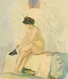 Russian, A nude lady seated putting on a stocking by Aleksander V. Schevchenko, watercolour and pencil, offered Feb 2022