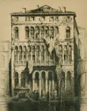 Palazzo Loredon, Venice, dry point etching by Andrew F. Affleck, etching, sold Feb 2022