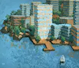 Sydney Harbour by Steve Daghit, oil on board, sold Dec 2021