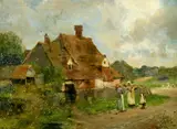 A cottage near Pulborough, Sussex by Leopold Rivers, oil on panel, offered Dec 2021