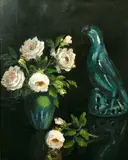 Belgian, A still life of flowers and an ornament by Rene Tassoul., oil on canvas, sold Dec 2021