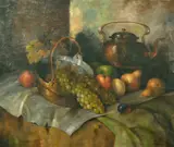 Danish, A still life of mixed fruit and copper on a tabletop by Carl Holger Fischer, oil on canvas, sold Dec 2021