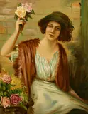 A seated female flower seller by William Joseph Carroll, oil on canvas, offered Dec 2021