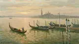 Russian, a view of Venice with figures by gondoliers in the foreground by Vladimir Belskiy, oil on canvas, sold Dec 2021