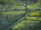 Indian, an early landscape of a tree near water by Jamini Roy, watercolour, sold Dec 2021