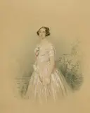 British, A portrait of Mary Hannah Roberts in a formal garden setting by William Spence Robinson, 1848, watercolour and pencil, offered Dec 2021