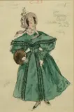 Russian, a costume design for La Boheme, a lady with a fur hand muff by Alexandre Benois, watercolour and pencil, sold Dec 2021