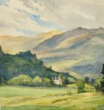 Highlands View' watercolour, inscribed verso, 14" x 12.5 by Llewellyn Frederick Menzies-Jones, watercolour, sold Dec 2021