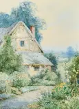 A Cottage Garden, Bedfordshire' a study of a thatched cottage with a blooming garden by Theresa S. Stannard, watercolour, sold Dec 2021