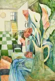 Florida Lilies' and 'Arum Lilies, 'watercolours, both signed, exhibition labels verso, 26.75" x 18.25 by Delia Cardnell, watercolor, sold Dec 2021