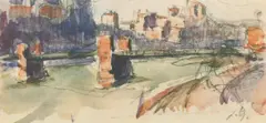 French, A pair of watercolour and pencil sketches of river scenes, one signed in pencil, each 2.75" x 5.75" (2) by Hippolyte Léty, watercolour and pencil, offered Dec 2021