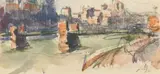 French, A pair of watercolour and pencil sketches of river scenes, one signed in pencil, each 2.75" x 5.75" (2) by Hippolyte Léty, watercolour and pencil, offered Dec 2021