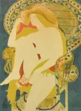 French, a seated female nude holding flowers by Alain Bonnefoit, lithograph, sold Dec 2021