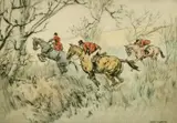 British, Huntsman giving chase by Henry Wilkinson, etching, sold Dec 2021