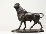 FRENCH A CAST BRONZE MODEL OF A BULL, standing on a naturalistic base by Antoine-Louis Barye, BRONZE, sold Dec 2021