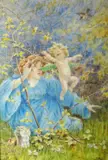 A scene of folklore with winged infant and crouching by William Henry Walker, watercolor, sold Jul 2016