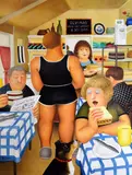 Coloured print - café interior by Beryl Cook limited edition, print, sold May 2016