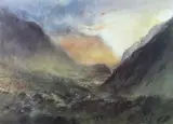 Print - sunset over the Llanberis Pass by William Selwyn coloured limited edition, print, sold May 2016
