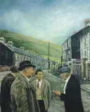 Print - four gents chatting in a South Wales by David Carpanini coloured limited edition, print, sold May 2016