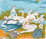 Coloured print on Curwen Chilford paper - leisurely figures by Claudia Williams limited edition, print, sold Feb 2016