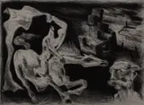 Monochrome print - depiction of Mari Lwyd by Clive Hicks Jenkins limited edition, print, offered Feb 2016