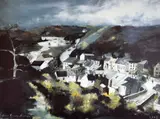 Print - view of Solva village and estuary by John Knapp-Fisher limited edition, 1993, print, sold Feb 2016