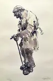 Print - standing figure in overcoat and with stick by Kyffin Williams Ra limited edition, print, sold Feb 2016